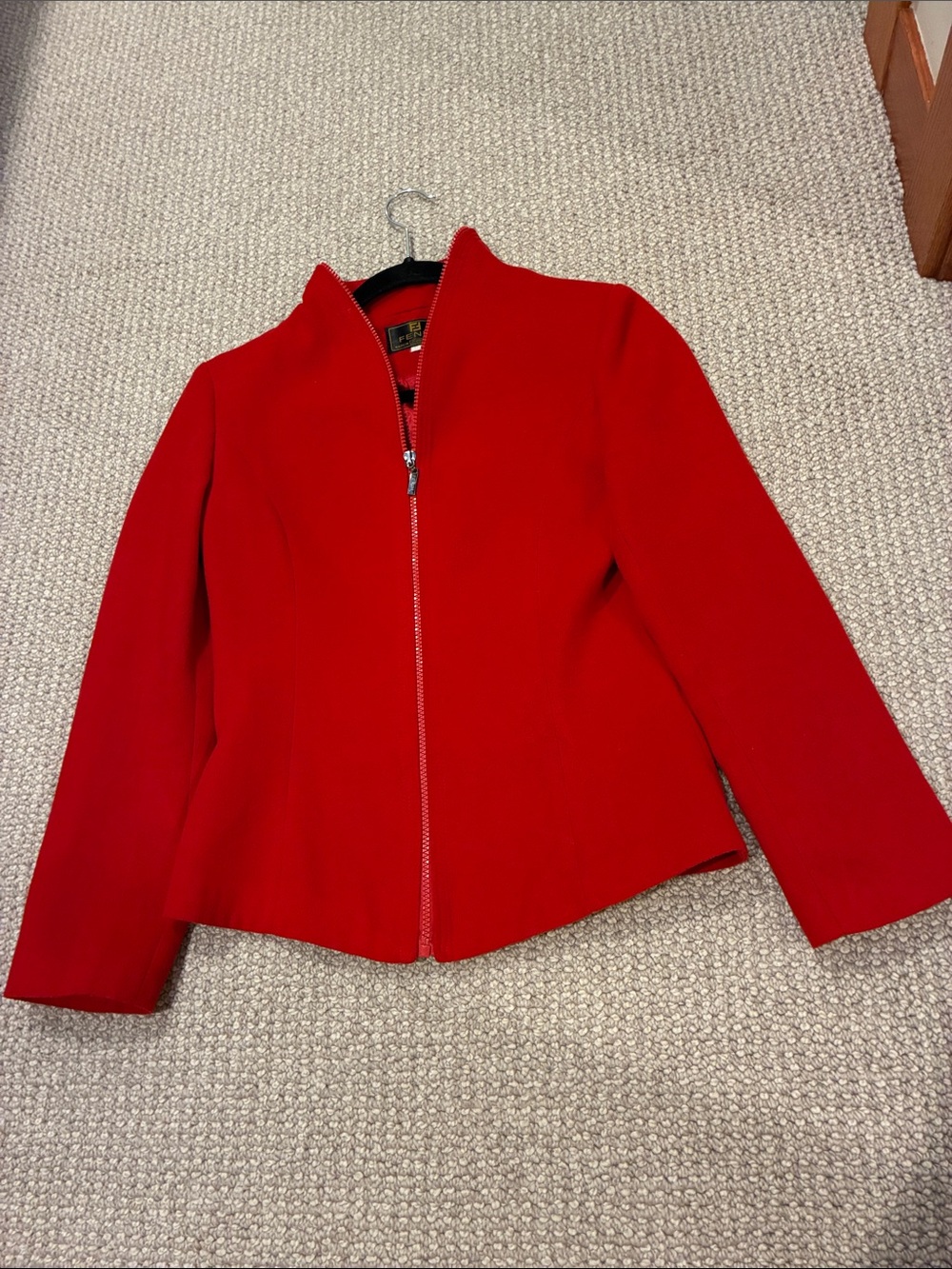EUC, Vintage FENDI Red Zip-Front Women's Jacket, 100% Cashmere